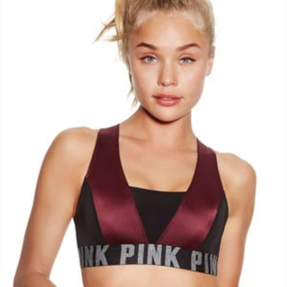 PINK Victoria's Secret Women's Burgundy and Black Color Block Sports Bra Size XS - Picture 1 of 9